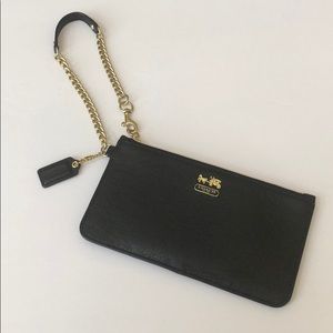 Coach Wristlet in Black with Gold Chain